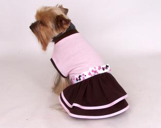 Ubranko dla psa różowo - brązowa sukienka