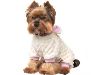 Beżowo-różowy kombinezon zimowy dla psa z futerka minky