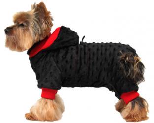 Czarno-czerwony kombinezon zimowy dla psa z futerka minky