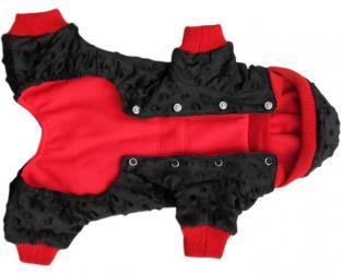 Czarno-czerwony kombinezon zimowy dla psa z futerka minky