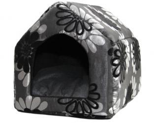 Legowiska dla psów domek srebrno-czarne kwiaty